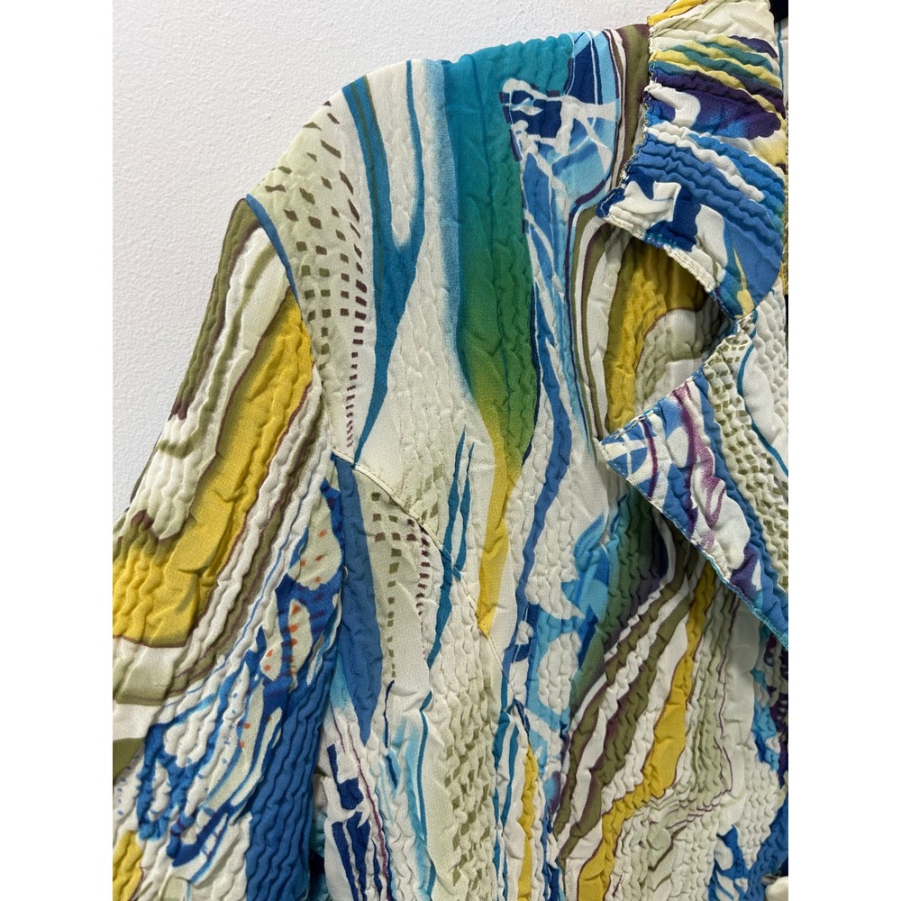 Reversible Abstract Print Crinkle Blazer Olive Green Textured Jacket Multi-Color - Picture 3 of 9